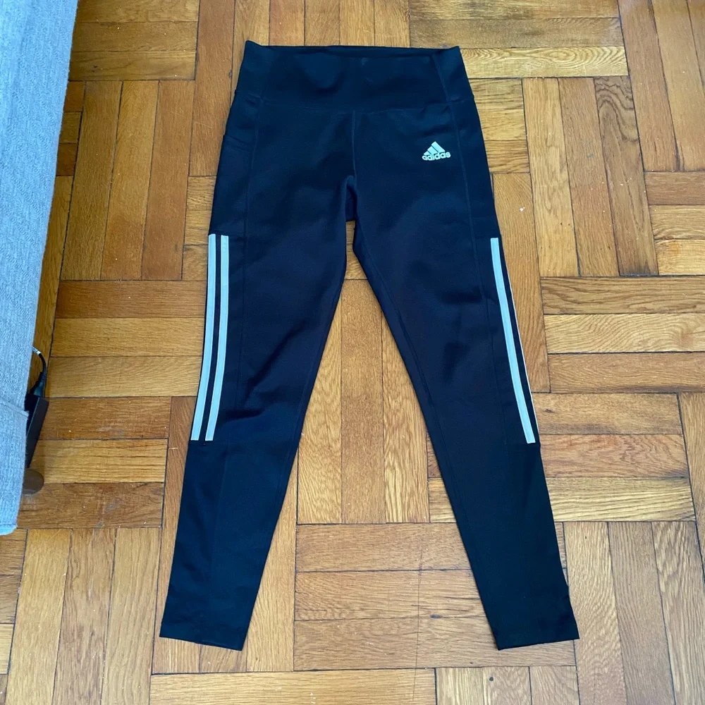 Adidas Black AEROREADY Leggings High Waisted Reflective Stripes Women’s M - Picture 2 of 7